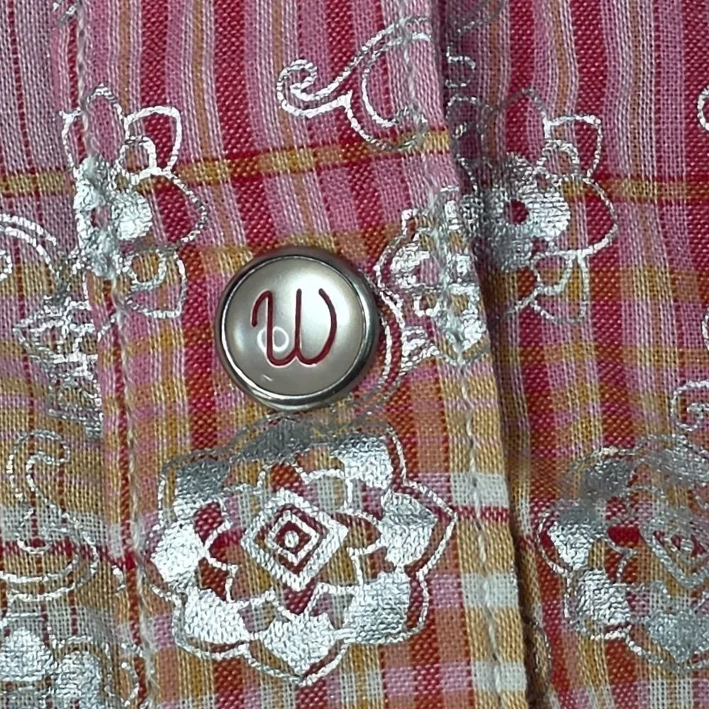 Wrangler Womens Medium Pink/Orange Plaid Long Sleeve Western Shirt With Silver F - Picture 5 of 8